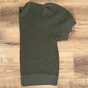 EXPRESS  Women's Green Rib-Knit Puff Short Sleeve Crew Neck Pullover Sweater XL
